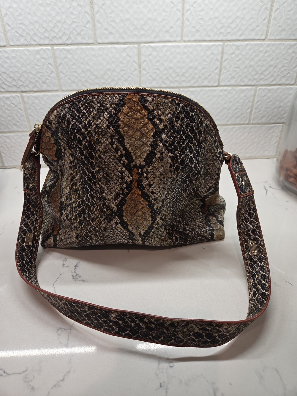 Python-Print Crossbody Bag in Brown